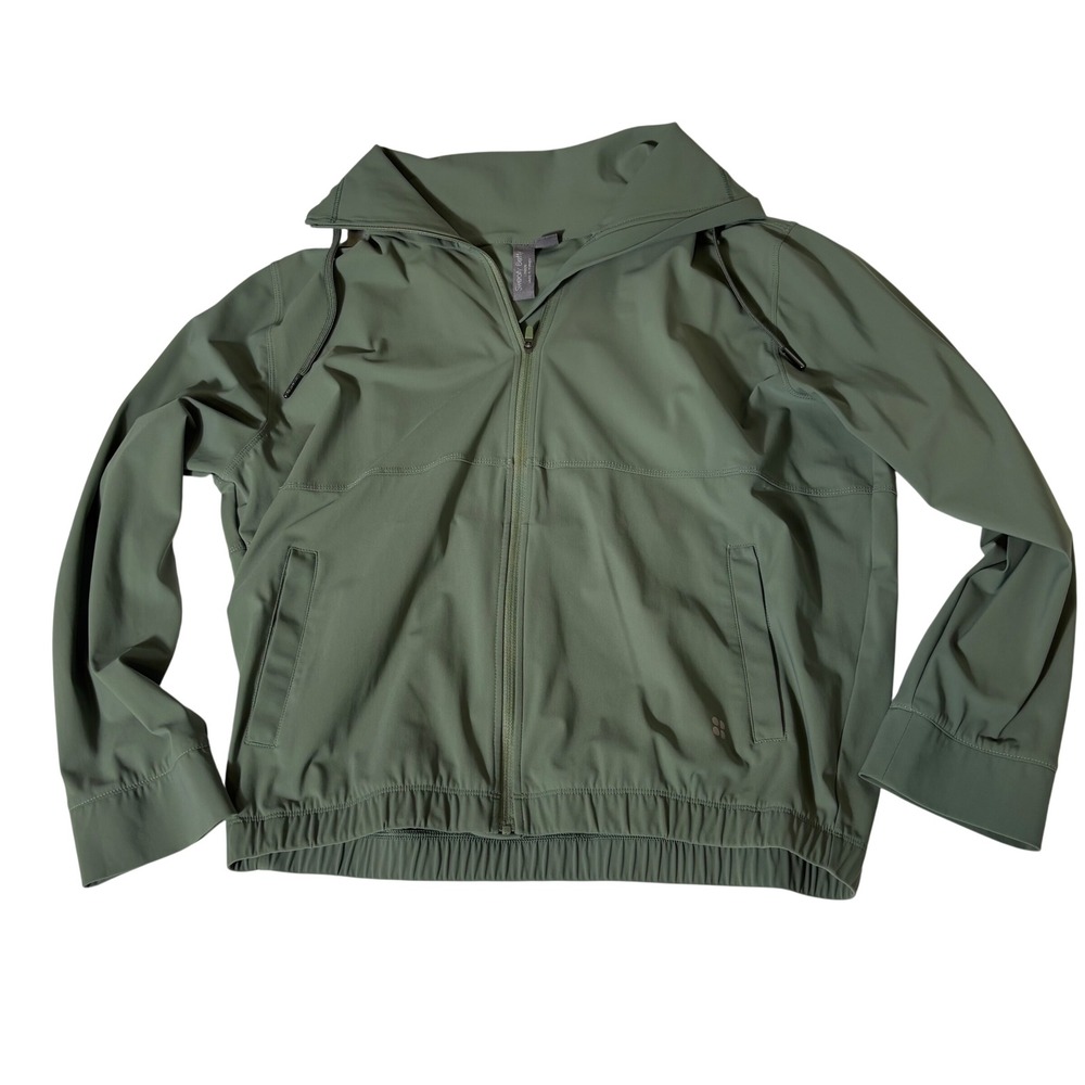 Sweaty Betty Explorer Running Jacket Sage Green Full Zip Windbreaker Womens S